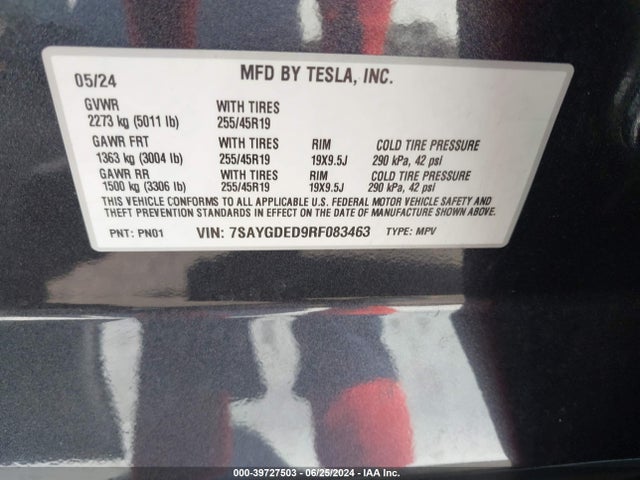 Tesla Model Y Long Range/rwd 2024 7SAYGDED9RF083463 Image 9