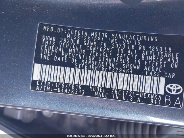 Toyota COROLLA LE 2015 5YFBURHE8FP329464 Image 9