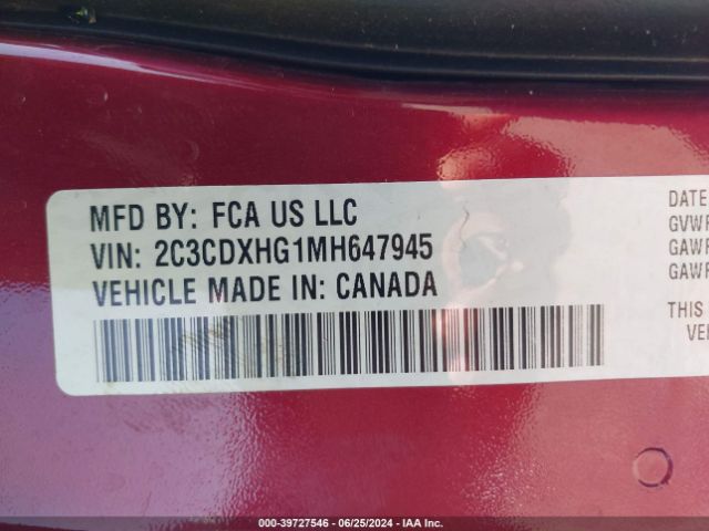 2C3CDXHG1MH647945 Dodge Charger Gt Rwd