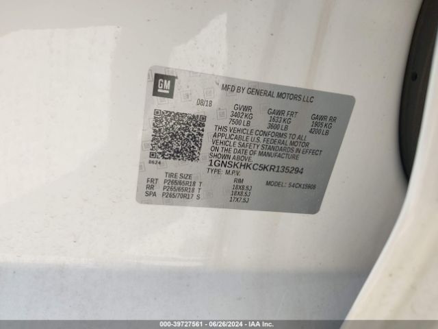 1GNSKHKC5KR135294 Chevrolet Suburban Lt