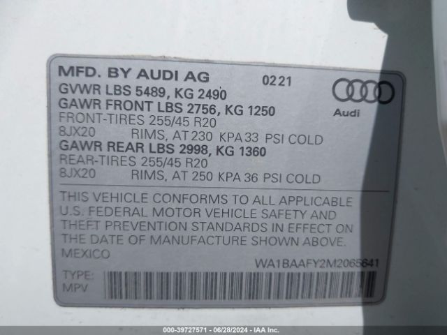 WA1BAAFY2M2065641 Audi Q5 Premium Plus 45 Tfsi Quattro S Tronic
