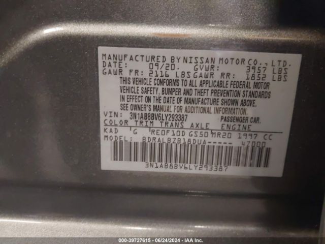3N1AB8BV6LY293387 Nissan Sentra S Xtronic Cvt