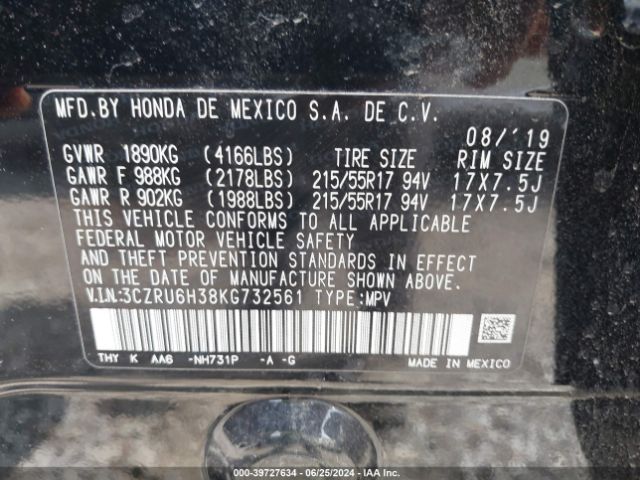 3CZRU6H38KG732561 Honda HR-V LX