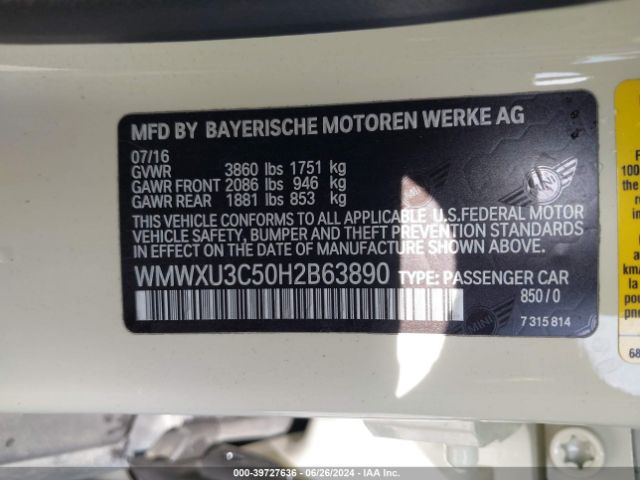 WMWXU3C50H2B63890 Mini Hardtop Cooper S