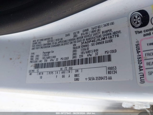 Ford FIESTA SE 2018 3FADP4EJXJM118776 Image 9