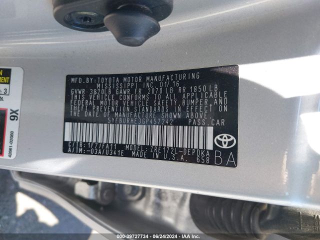 5YFBURHE3GP457242 Toyota COROLLA L