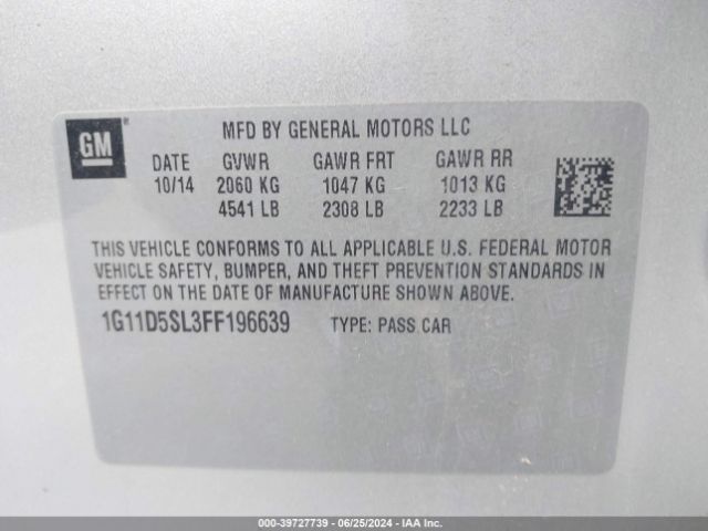 1G11D5SL3FF196639 Chevrolet MALIBU 2LT