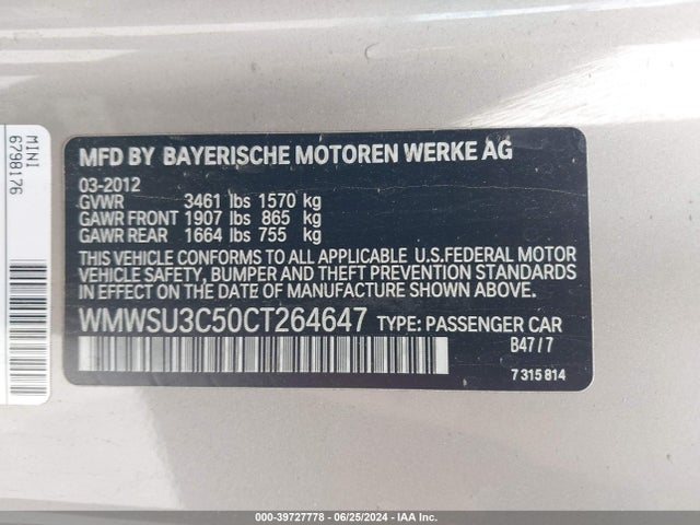 2012 MINI COOPER WMWSU3C50CT264647 Photo 8