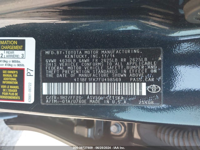Toyota CAMRY SE 2015 4T1BF1FK7FU498569 Image 9
