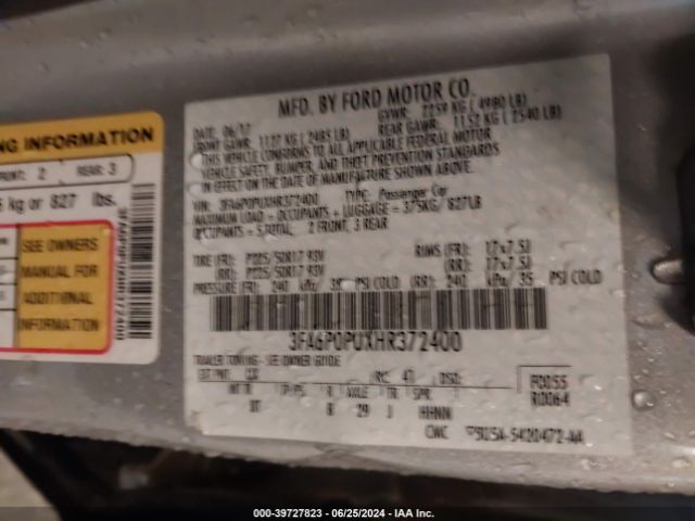 3FA6P0PUXHR372400 Ford Fusion Energi Se Luxury