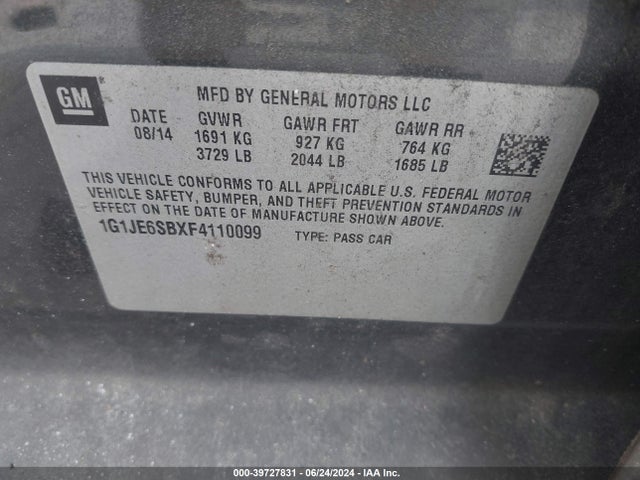 Chevrolet Sonic Ltz Auto 2015 1G1JE6SBXF4110099 Image 9