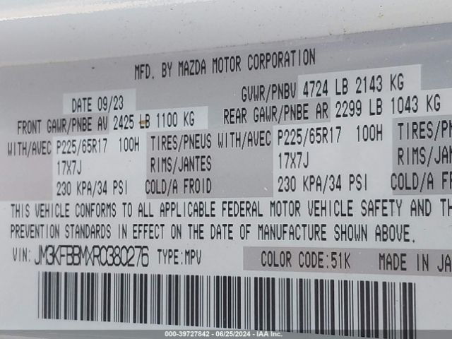 JM3KFBBMXR0380276 Mazda Cx-5 2.5 S Select