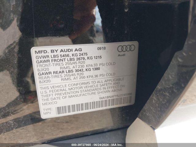 WA1BNAFY5J2245986 Audi Q5 2.0t Premium/2.0t Tech Premium