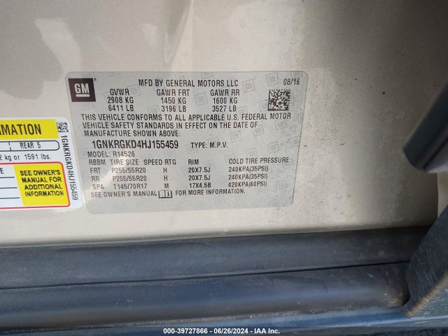 Chevrolet Traverse 1lt 2017 1GNKRGKD4HJ155459 Image 9