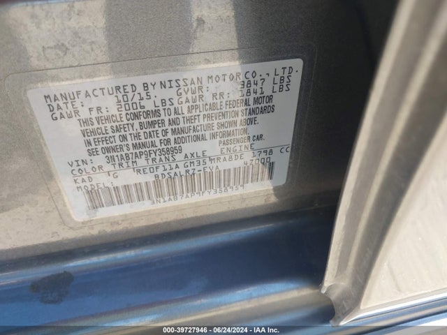 Nissan SENTRA SR 2015 3N1AB7AP9FY358959 Image 9
