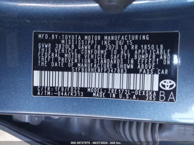 5YFBURHE8FP347883 Toyota Corolla S Plus
