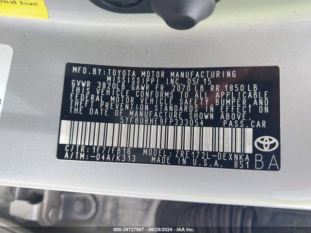 Toyota Corolla Le Plus 2015 5YFBURHE9FP333054 Image 9