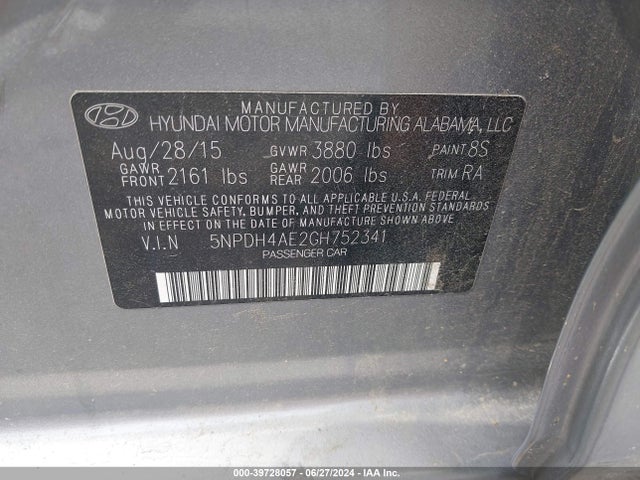 Hyundai ELANTRA SE 2016 5NPDH4AE2GH752341 Image 9