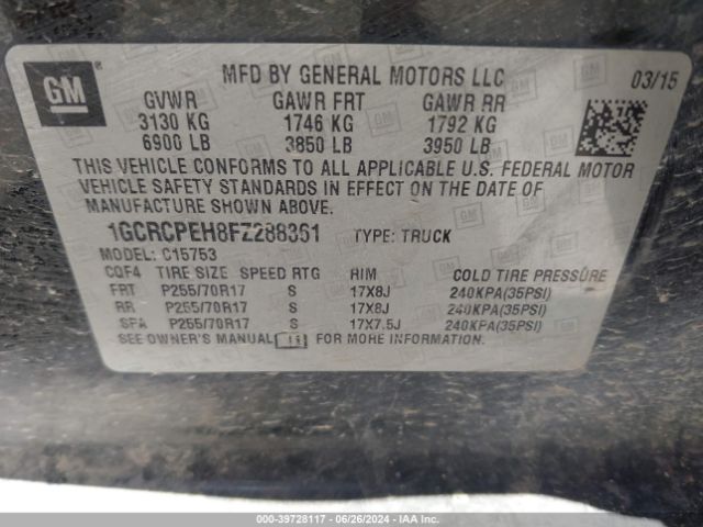 1GCRCPEH8FZ288361 Chevrolet Silverado 1500 Wt