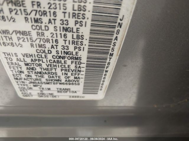 JN8AS5MT8FW669658 Nissan Rogue Select S
