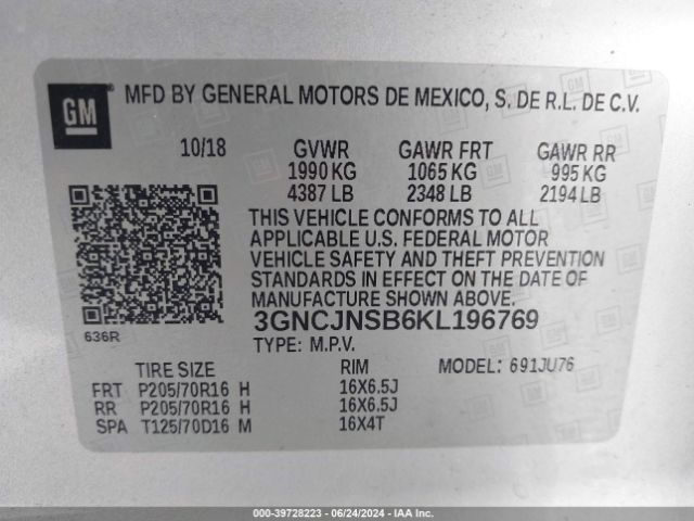 3GNCJNSB6KL196769 Chevrolet TRAX LS