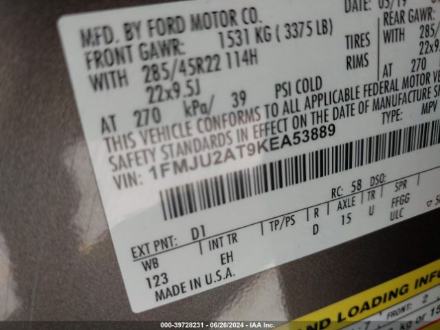 1FMJU2AT9KEA53889 Ford Expedition Limited