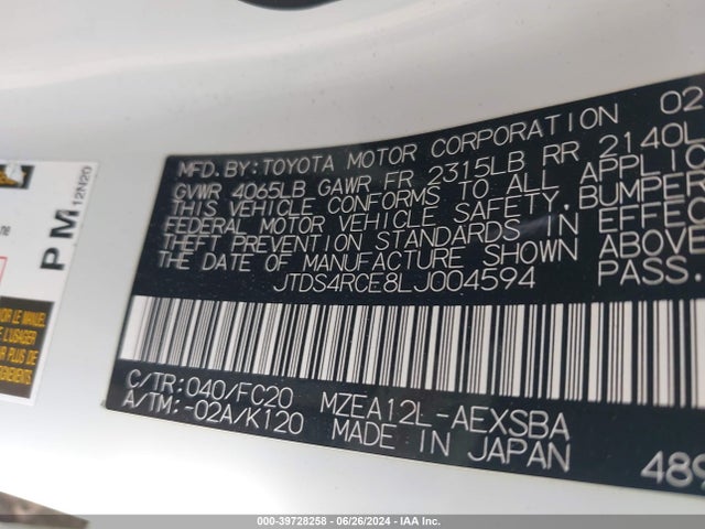 Toyota COROLLA SE 2020 JTDS4RCE8LJ004594 Image 9