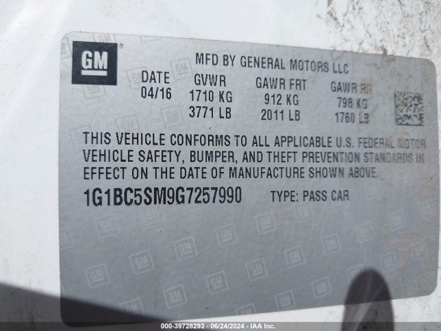 Chevrolet Cruze Ls Auto 2016 1G1BC5SM9G7257990 Image 9