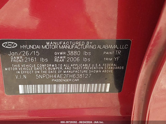 Hyundai ELANTRA SE 2015 5NPDH4AE2FH638127 Image 9