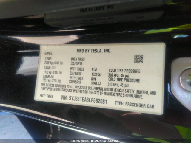5YJ3E1EA8LF662081 Tesla Model 3 Standard Range Plus Rear-wheel Drive/standard Range Rear-wheel Drive