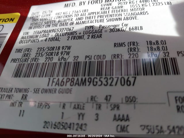 Ford Mustang V6 2016 1FA6P8AM9G5327067 Image 9