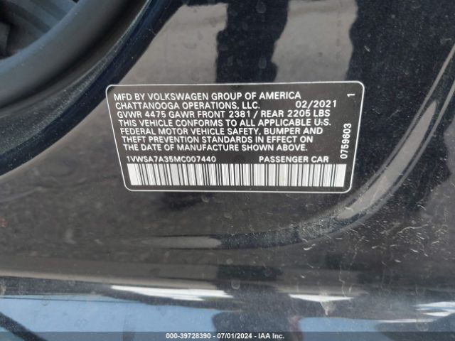 1VWSA7A35MC007440 Volkswagen Passat 2.0t Se