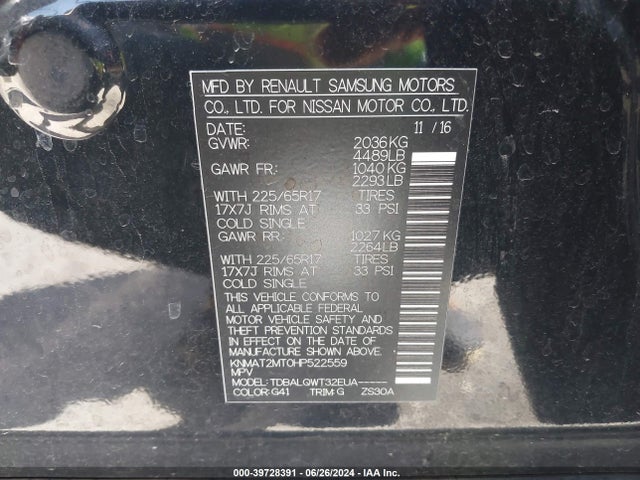Nissan ROGUE SV 2017 KNMAT2MT0HP522559 Image 9