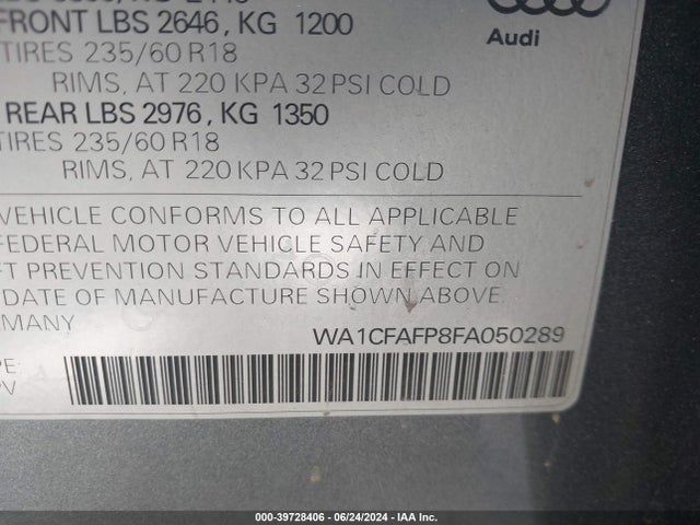 Audi Q5 2.0t Premium 2015 WA1CFAFP8FA050289 Image 9