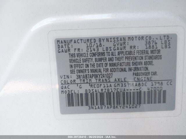3N1AB7AP8KY241027 Nissan SENTRA SR