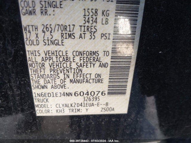 Nissan Frontier Pro-x 4x2 2022 1N6ED1EJ4NN604076 Image 9