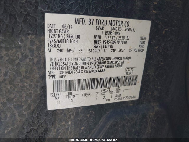Ford EDGE SEL 2014 2FMDK3JC8EBA83488 Image 9