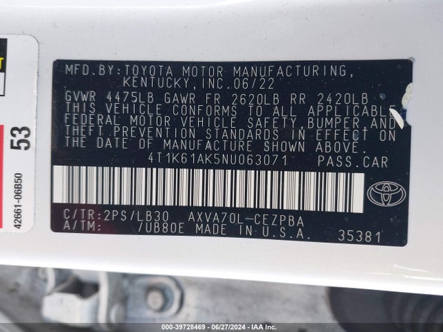 Toyota CAMRY XSE 2022 4T1K61AK5NU063071 Image 9