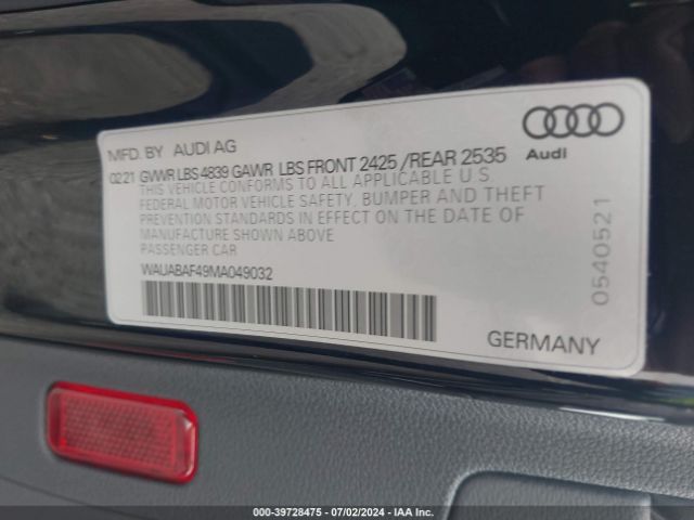 WAUABAF49MA049032 Audi A4 Premium 40 Tfsi Quattro S Tronic