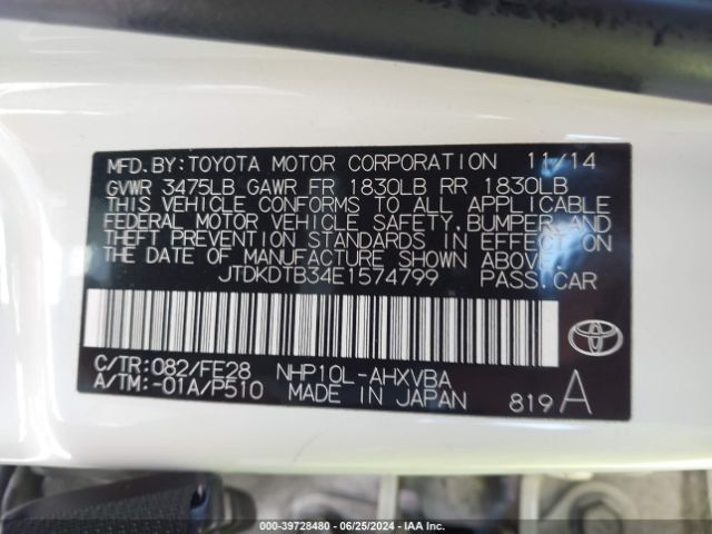 JTDKDTB34E1574799 Toyota Prius C One