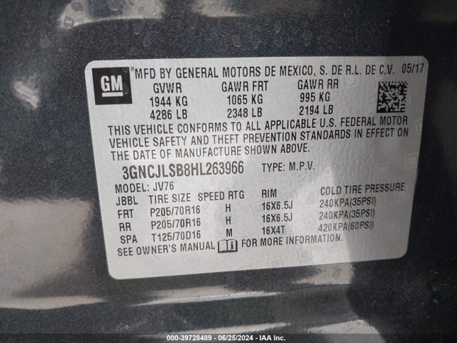 Chevrolet Trax Lt 2017 3GNCJLSB8HL263966 Image 9