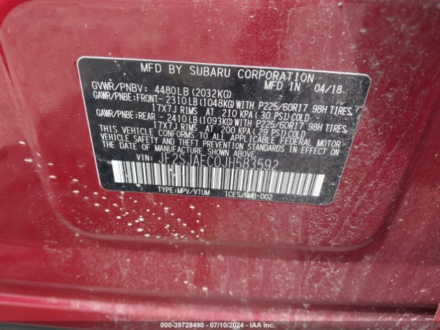 JF2SJAEC0JH583592 Subaru Forester 2.5i Premium