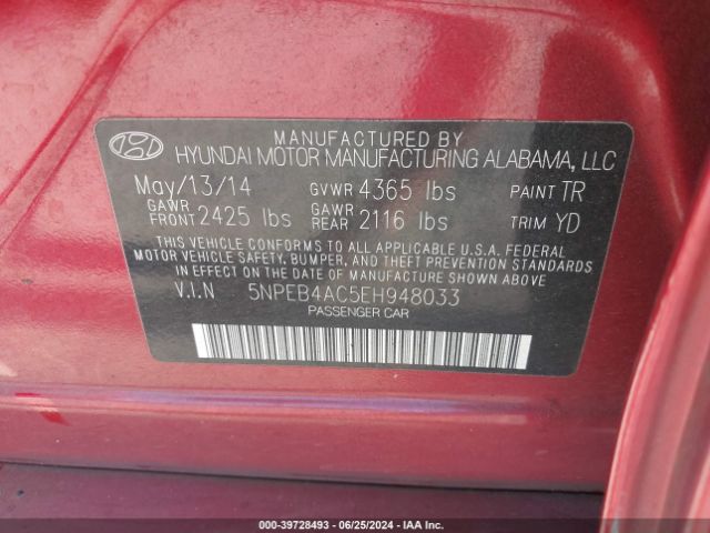 5NPEB4AC5EH948033 Hyundai SONATA GLS