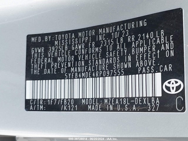 Toyota COROLLA LE 2024 5YFB4MDE4RP097555 Image 9