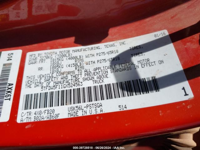 5TFDW5F11GX524563 Toyota Tundra Sr5 5.7l V8