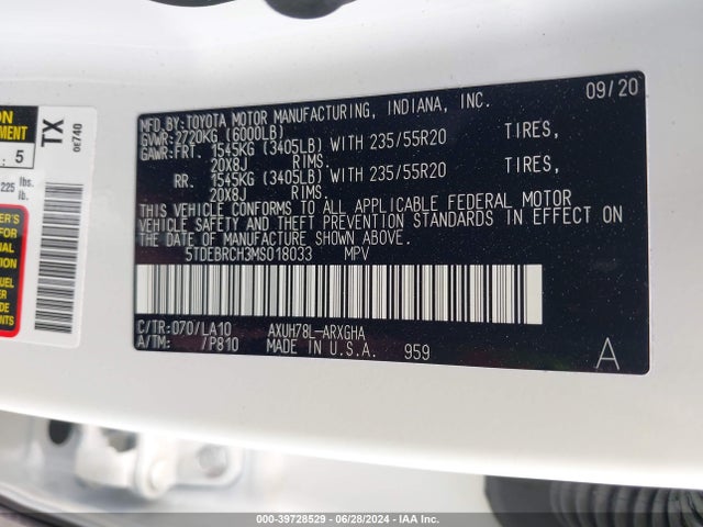 Toyota Highlander Hybrid Platinum 2021 5TDEBRCH3MS018033 Image 9