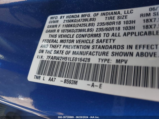 Honda Cr-v Awd Ex 2020 7FARW2H51LE016428 Image 9