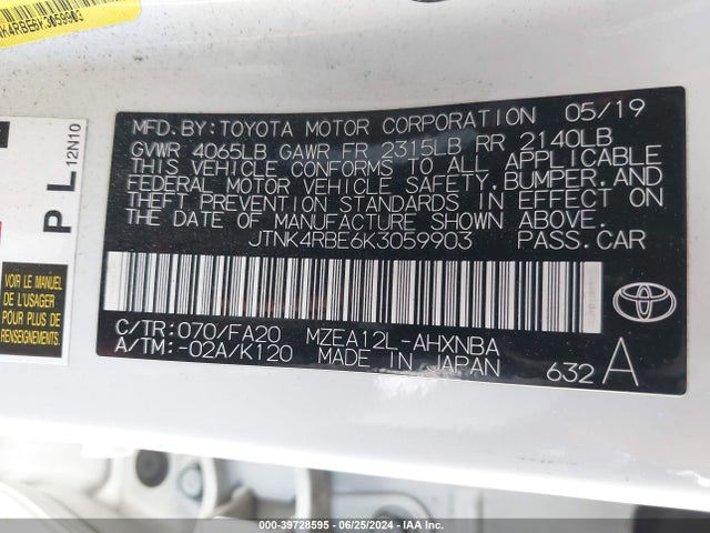Toyota COROLLA SE 2019 JTNK4RBE6K3059903 Image 9