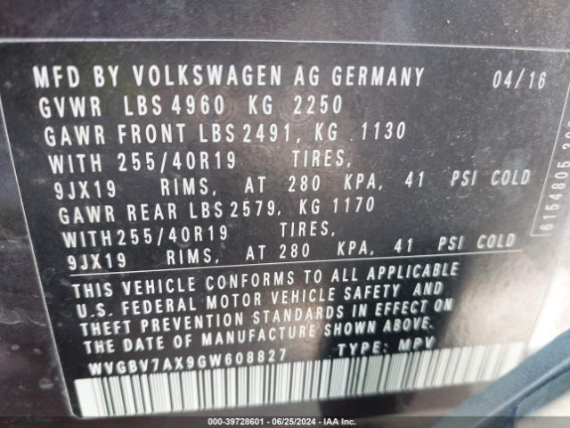 WVGBV7AX9GW608827 Volkswagen Tiguan Sel
