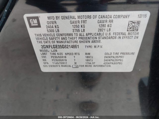 2GNFLGE35G6214861 Chevrolet Equinox Ltz